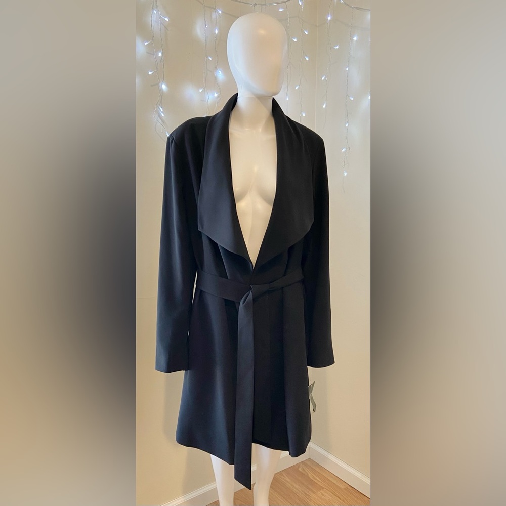 Lauren Ralph Lauren Drape Lapel Crepe Belted Jacket Coat In Black